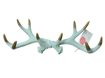 Blue Gilded Hanging Deer Antler Rack Wall Decor