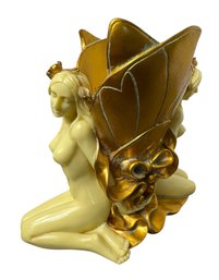 Oliver Tupton Art Nouveau Nude Fairy Woman Gold Tone Vase