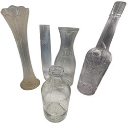 Assorted Glass Vases And Bottles 5pc (LR)