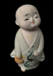 Japanese Ceramic Child Statue In Painted Fish Kimono