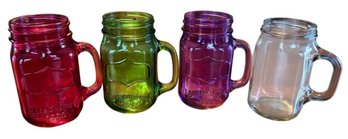 Vibrant Multicolor Glass Mason Jars W/ Handle 4pc (DR)
