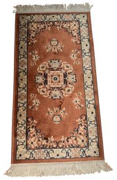 Salmon Toned Fringed Accent Geometric Floor Rug (H1)