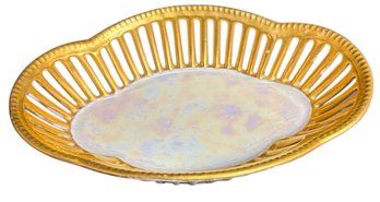 Signed Open Weave Gilded Oval Porcelain Dish
