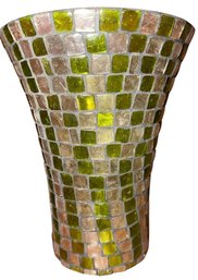 Flared Green Glass Mosaic Vase (K)