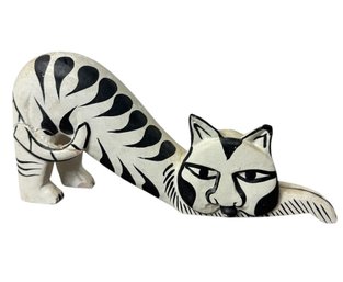 Black & White Wooden Cat Folk Art Sculpture