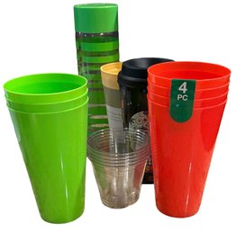 Day Of The Dead, Green Stripped & Other Colorful Plastic Cups (K)