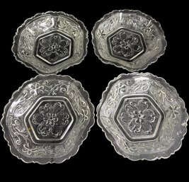 Clear Glass Daisy Hexagon Candy Dish Bowl 4pc
