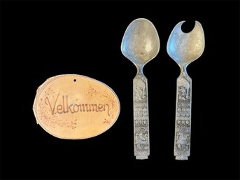 Norwegian Kings-Tinn Serving Utensils & Sign (K)