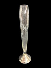 Duchin Creation Etched Glass Bud Vase With A Weighted Sterling Silver Base