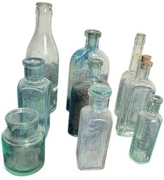 Old Blue Glass Bottles 9pc (LR)