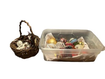 Holiday Basket & Eclectic Assortment Of Ornaments (Base.)