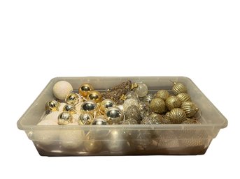 Gold-Tone, White & Clear Christmas Ornaments (Base.)