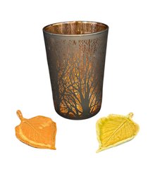 La Maison De Lilo Fall Tree Candle Holder & Signed Pottery Leaf Pair