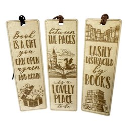Artisan Wooden Bookmarks 3pc Fantasy Dragon & Book Lovers