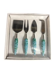 Green & Blue Handled Cheese Hostess Set In Box