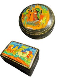 Soviet Lacquered Trinket Box Pair