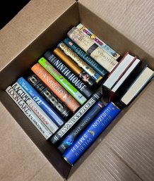 Box Full Of Hardcover Novels Mostly Fiction/Fantasy