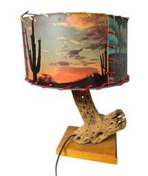 MCM Cholla Cactus Natural Wooden Table Lamp Works!