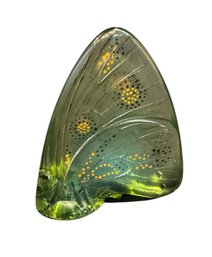Lalique Crystal Green Glass Butterfly Wing Figurine Made In France