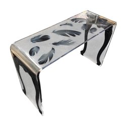 French Lucite Feather Decorated Console Table