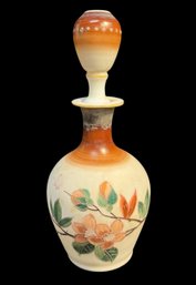 Hand Painted Floral Blown Glass Bottle With Stopper