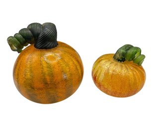 Signed Art Glass Pumpkin Pair (DR)