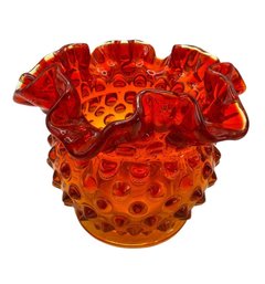 Fenton Golden Amberina Ruffled Edge Hobnail Vase (DR)