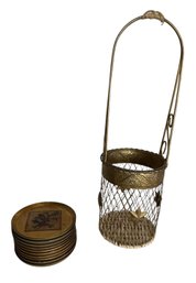 Gold Tone Basket & Coasters (DR)
