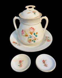 Ironstone Rose Large Covered Sugar Dish & Bowls