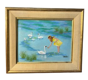 Lorraine Trester Girl On Swan Lake Enamel Framed Art Print
