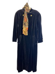 J.L. DeBall Velvet Black Coat & Scarf (L)