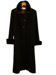 Albert Nipon Faux Fur Trim Black Peacoat (L)