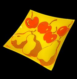 Pears & Cherries Signed Y. Blayo Vintage Art Glass Plate