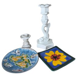Candlestick Holders & Decorative Plates 4pc (K)