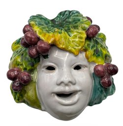 Italian Terracotta Majolica Bacchus Wall Mask (K)