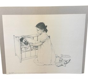 Norman Rockwell Doll Lullaby Pencil Sketch Art Print