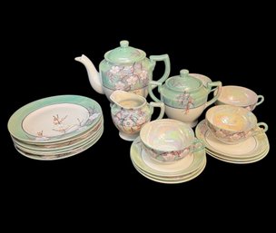 Japanese Green & White Floral Tea Set 19pc
