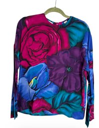Ellen Tracy Silk Floral Ladies Top Size 12 (C1)