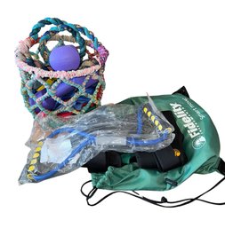 Colorful Woven Rope Basket Full Of Assorted Exercise Supplies (LR)