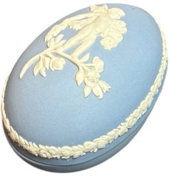 Wedgewood Jasperwear Blue Egg Cherub Cupid Trinket Box (K)