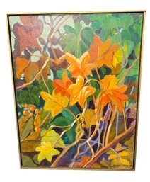 P. Morrisroe Signed Original Orange Floral Painting On Canvas