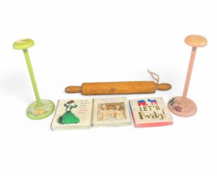 Rustic Wooden Hat Stands, Rolling Pin & Decorative Napkins