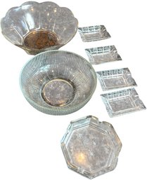 Collection Of Clear Glass Ash Trays And Bowls 7pc (K)