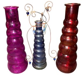 Colorful Ribbed Stacking Bubble Glass Bud Vase 3pc (B)