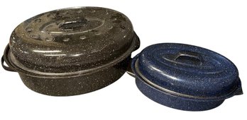 Speckled Enamelware Oval Roasting Pan Pair (B)