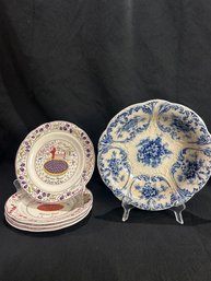 Porcelain 4 Plates 1 Bowl