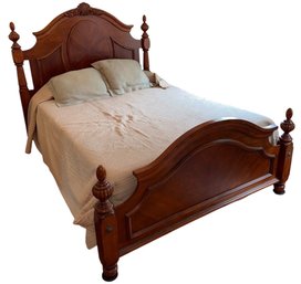 Ornate Carved Wooden Floral Crest Turned Finial Queen Bed Frame (BR1)