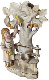 Ceramic Gilded Girl Picking Apples Bud-vase (B)