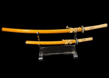 Golden Dragon Katana Duel Wielding Pair On Stand