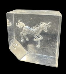 Unicorn Etched Lucite Sculpture